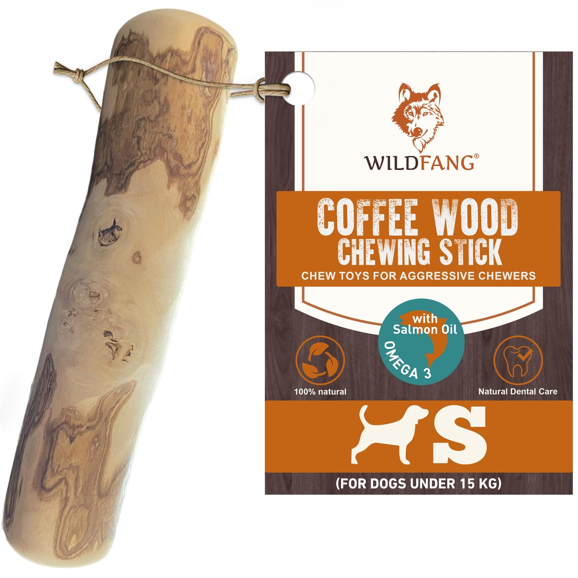Wildfang® Coffee Wood Dog Chew w/Salmon Oil - Durable Dog Toys for Aggressive Chewers, Dental Stick for Teething Puppy, Training for Chewing Muscles, Coffee Tree Sticks for Small Dogs (Under 15 kg)
