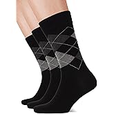 LAETAN Men’s Colorful Argyle & Solid Dress Socks, Crew Length, Soft Cotton, Comfortable Socks for Men, US Size 8-12, 3 Pairs
