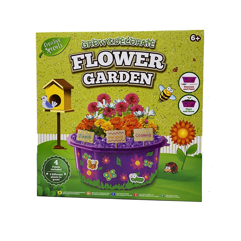 Kids Decorate and Grow Garden Sets with Multi-Colored Paints and Plant Growing Equipment | Outdoor Gardening Craft and Art Kit for Children/Toddlers (Grow & Decorate Flower Garden)