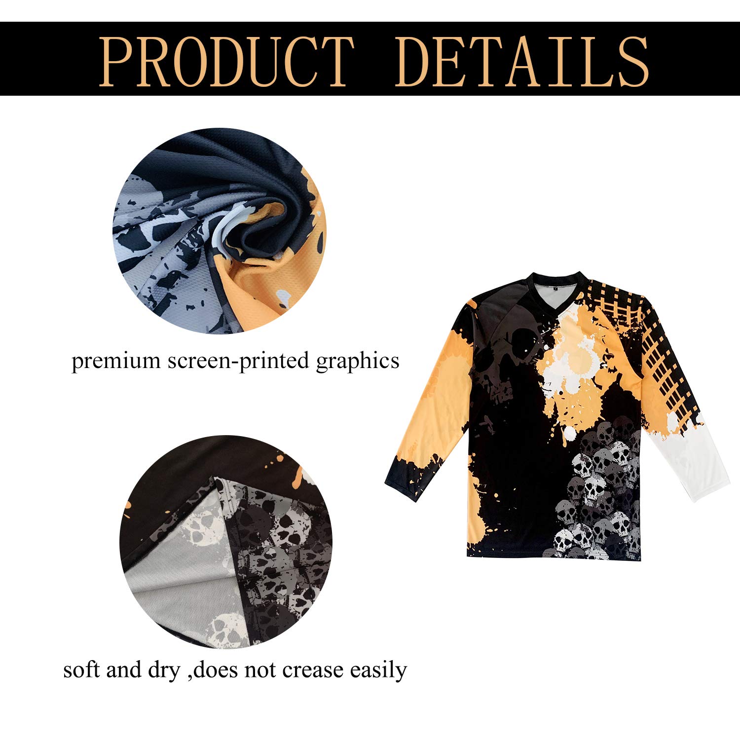 MISSFLAWERING Mens Off-Road Motorcycle Jersey V Navy Long Sleeve Mountain Bike Bicycle Sports Shirt/Large