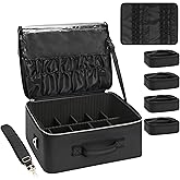 Relavel Extra Large Makeup Bag, Professional Makeup Train Case for Makeup Artists, Travel Cosmetic Organizer with 4 Small Portable Bags & Brush/Lipstick Plate, Adjustable Dividers and Shoulder Strap