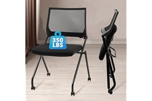 CLATINA Stackable & Foldable Conference Room Chairs, Waiting Room Chairs with Wheels & Lumbar Support, Ergonomic Mesh Bouncing Back Folding Chair for Office Meeting Schools Training, Black