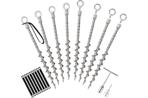 Keltrion 8 PCS Screw in Tent Stakes for Women Men Ground Anchors for Sand, Trampolines, Camping - Aluminium Heavy Duty Rust Prevention Pegs Spikes Drillable Threaded Anchor Stake - Silvery 14 inch