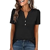 ANRABESS Womens Tops Business Casual 2026 Spring Short Sleeve Henley V Neck Shirts Dressy Work Blouse Summer Trendy Clothing
