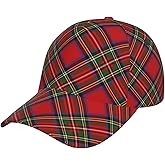 Red Christmas Plaid Baseball Cap Snapback Hats Adjustable Cap Excavator Hat Trucker Hat for Travel Picnic