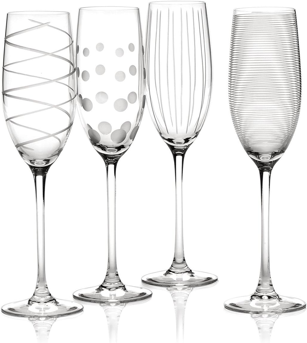 Mikasa Set of 4 Cheers Crystal Champagne Flute Glasses, Silver