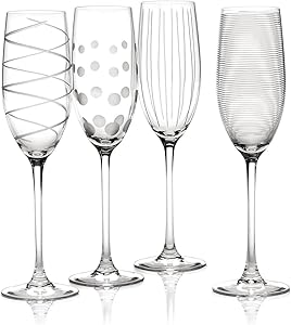 Mikasa Set of 4 Cheers Crystal Champagne Flute Glasses, Silver