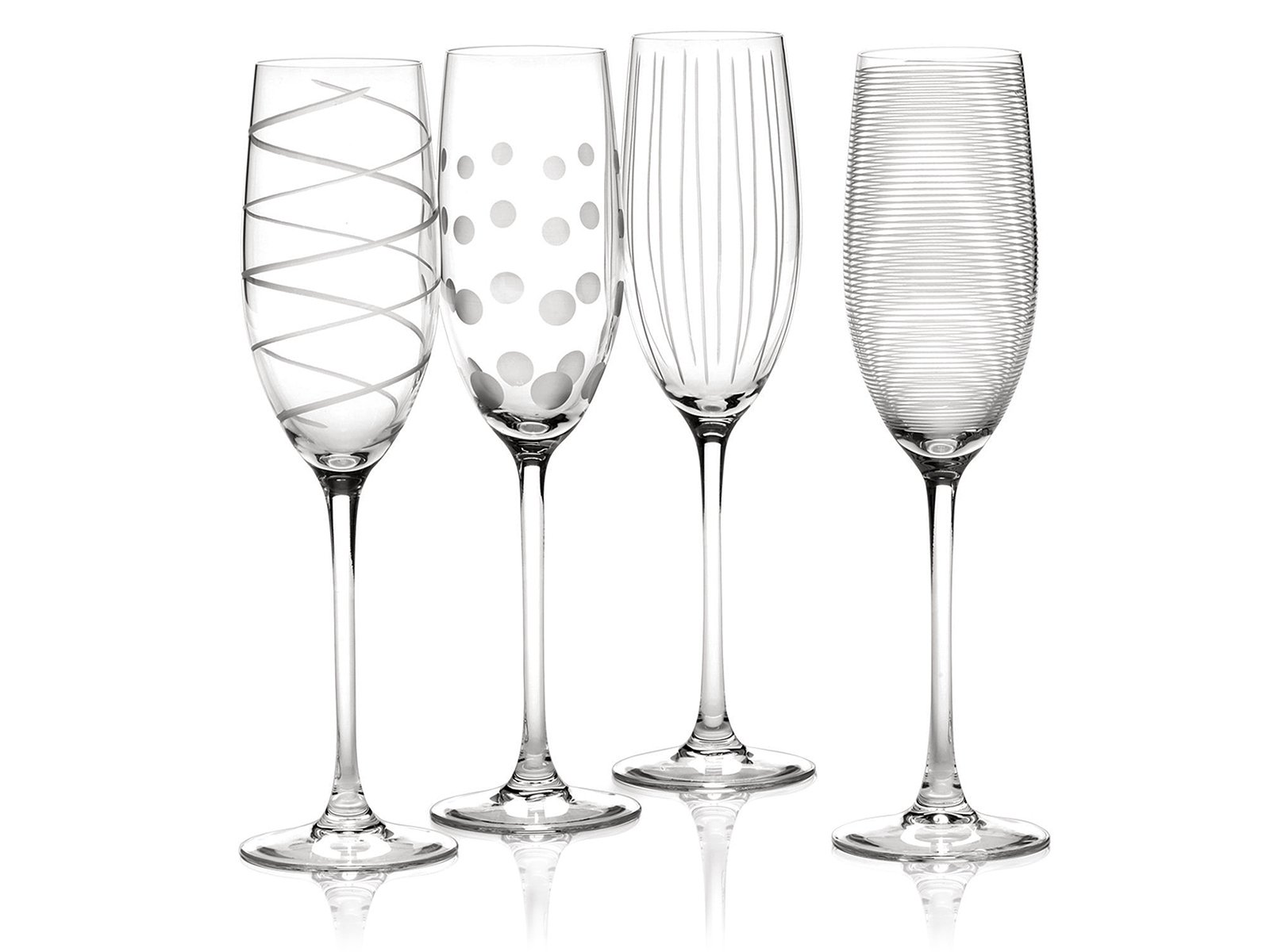 MIKASA Cheers Crystal Champagne Flutes Set, 4 Piece, Champagne Glasses with Quirky Designs, 250ml