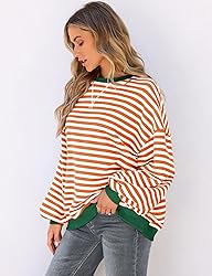 UEU Women's Casual Long Sleeve Color Block Striped