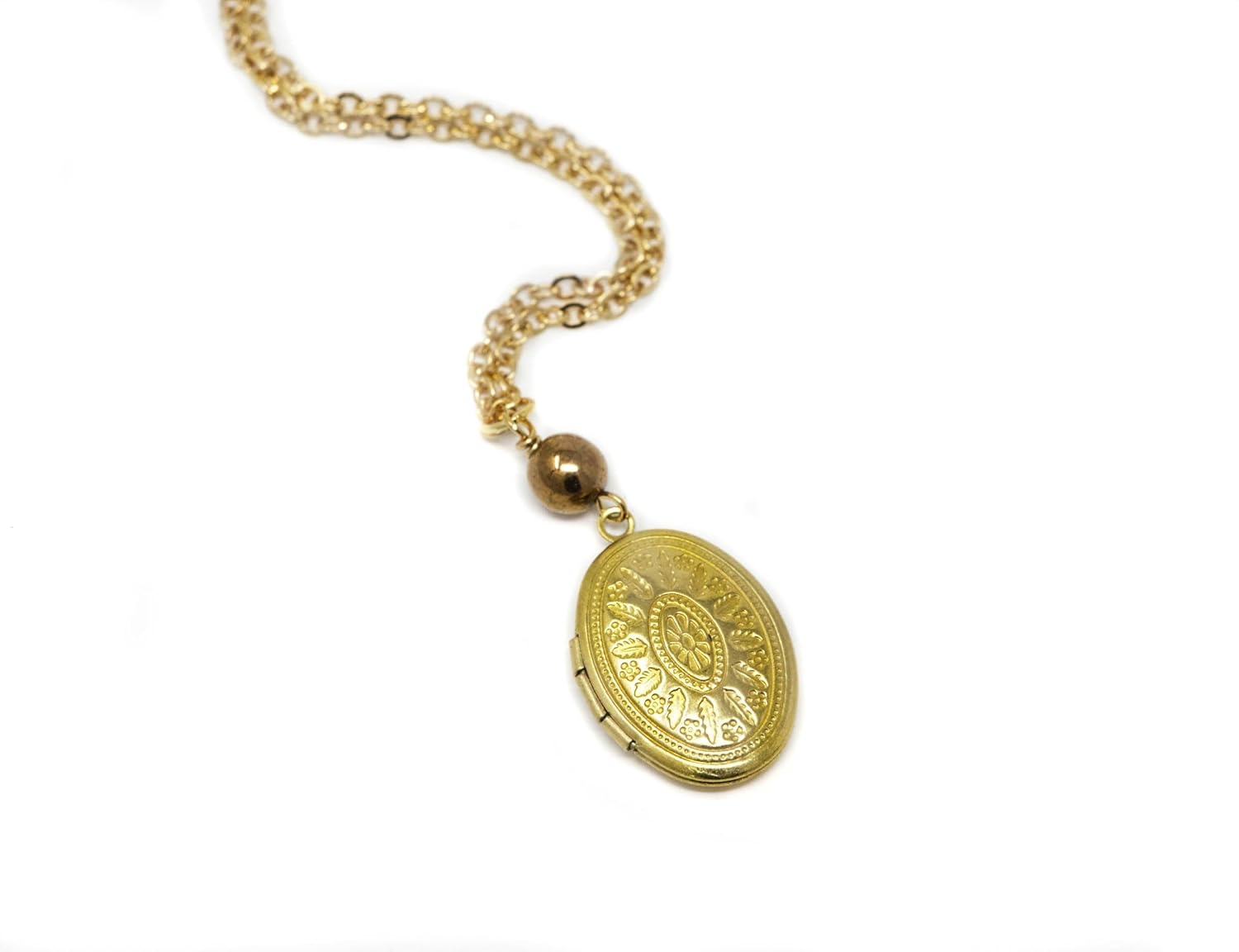 amazon com small locket necklace with bronze colored bead handmade small locket necklace with bronze colored bead