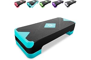 GYMMAGE Adjustable Workout Aerobic Stepper, Aerobic Exercise Step Platform with 2 Risers, Exercise Step Deck for Fitness, 26.5" Trainer Stepper with Non-Slip Surface Home Gym & Extra Risers Options