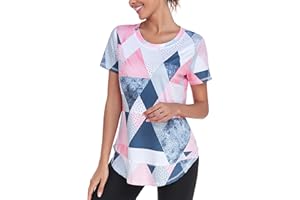 Abrooical Women's Short Sleeve Workout Shirts Crewneck Sports Yoga Running Dry Fit Tops Side Split Tee