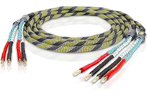 Monosaudio 9AWG Speaker Cable with Banana Blugs 2 x 6.3 mm² HiFi Audiophile Speaker Cable 1 Pair,OFC Gold Plated Brass Banana Plug Connectors for Speakers,Amplifier,Audio Video,AV Receivers（3M/9.9Ft）