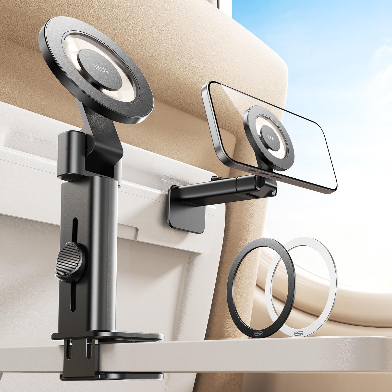 Photo 1 of ESR for MagSafe Airplane Phone Holder, Airplane Travel Essentials, Portable Travel Phone Holder, Magnetic Plane Phone Mount with Metal Ring for iPhone 17 16 16e 15 14 13 12, Samsung, Android, Google