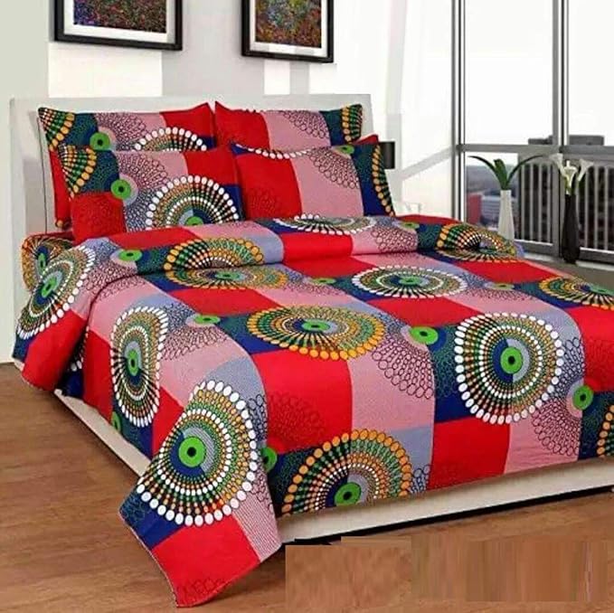 ADIRAV Double Bed Multicolor Printed BEDSHEETS with Pillow Cover