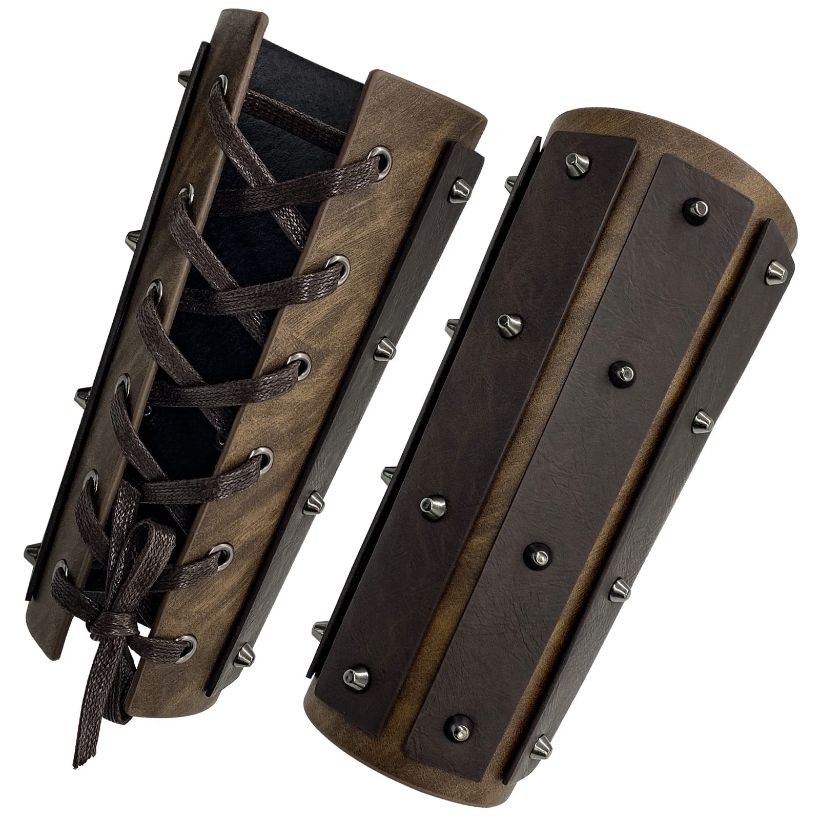 HiiFeuer Medieval Brigandine Arm Guards, Mercenary Faux Leather Gauntlet, Vintage Renaissance Knight Arm Bracers (Brown A) — image 1