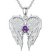 Dorunmo 925 Sterling Silver Angel Wing Heart Necklace, Guardian Angel Birthstone Pendant Jewelry for Women, Valentine's Day Anniversary Birthday Gifts for Her Wife Girlfriend Mom