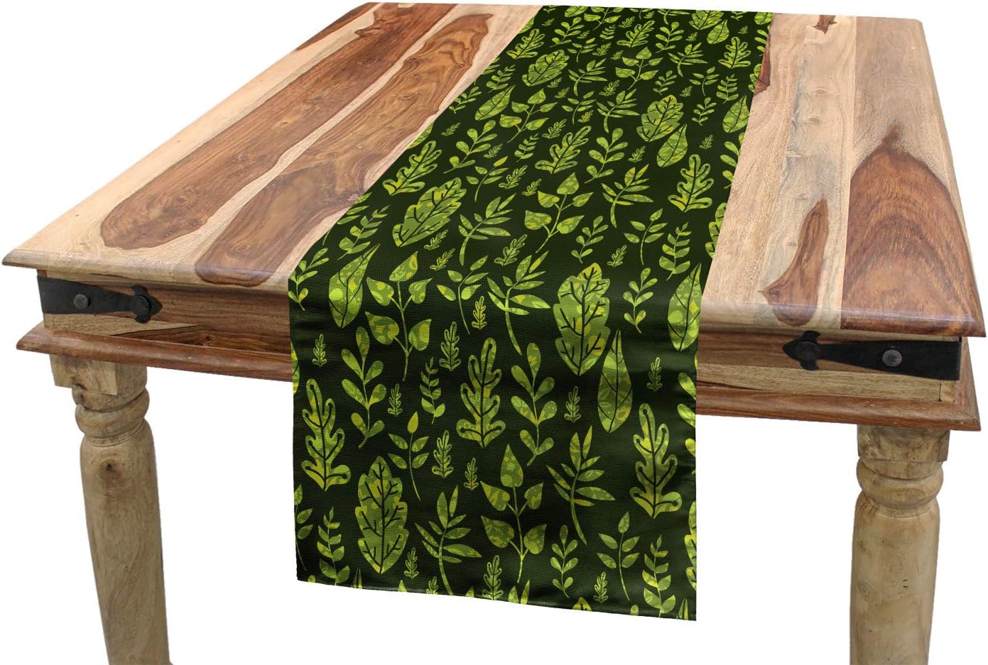Ambesonne Sage Table Runner, Patterned Green Leaves Nature