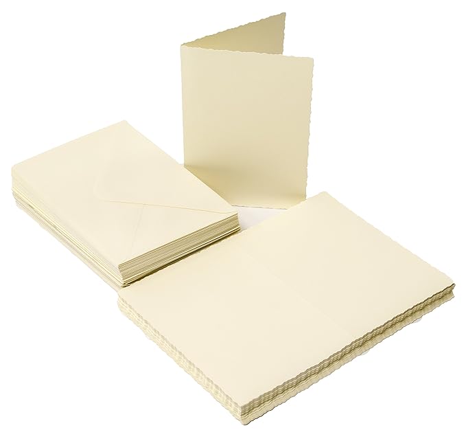The Paper Palace 50 Ivory Deckle Edge Cards and Envelopes C6 (4.5 x 6.4
