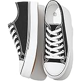 FRACORA Womens White Black Canvas Sneakers Low Top Canvas Shoes for Women Tennis Shoes