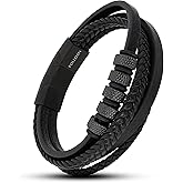 POLLDAN Mens Leather Bracelet | Stylish Braided Wristband with Magnetic Clasp | Unique Gifts for Men, Dad, and Boyfriend | Casual Stainless Steel Jewelry | Pulseras para Hombres