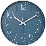 jomparis 12 Inch Silent Quartz Round Wall Clock Cerulean Blue Color