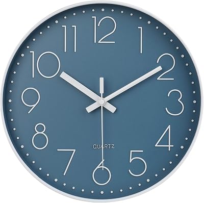 jomparis 12 Inch Silent Quartz Round Wall Clock Cerulean Blue Color