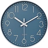 jomparis 12 Inch Silent Non-Ticking Battery Operated Quality Quartz Round Wall Clock Modern Decor Clock for Home Office Bedroom Bathroom(Cerulean/Blue Color)