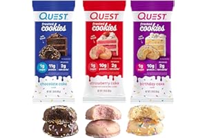 KOVA KH HARPER Quest Nutrition Frosted Cookie Variety Pack - Strawberry & Birthday Cake & Chocolate Cake Flavors - Soft & Chewy Cookies - Low Carb, Low Sugar, High Protein Snack - 25g (Kova Harper Packaging) (3x2 Pack, Chocolate x Strawberry x Birthday Cake)