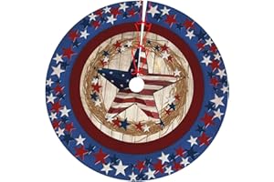 LUMANSITTER Farmhouse July 4th American Flag Patriotic Star Wooden 36 Inch Christmas Tree Skirt Carpet Mat Funny Party Decor Supplies for Xmas Halloween Decorations Occasion Ornament
