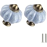 Zernmiarder 6pcs Ceramic Pumpkin Knobs - Blue Crackle | Vintage Cabinet Knobs with Mounting Screws - Antique Drawer Pulls for Dresser, Closet, Cupboard, and Home DIY Project