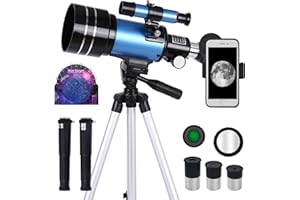 NETSKINSON Telescope for Adults & Kids, 70mm Aperture Professional Astronomy Refractor Telescope for Beginners, 300mm Portable Refractor Telescope with AZ Mount & Phone Adapter(Blue)