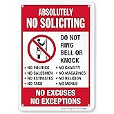 SmartSign 10" x 7" 'Absolutely No Soliciting Do Not Ring Bell No Excuses No Exceptions' Metal Sign, 40 mil Aluminum 3M Laminated Engineer Grade Reflective Material, Red/Black/White, USA-Made