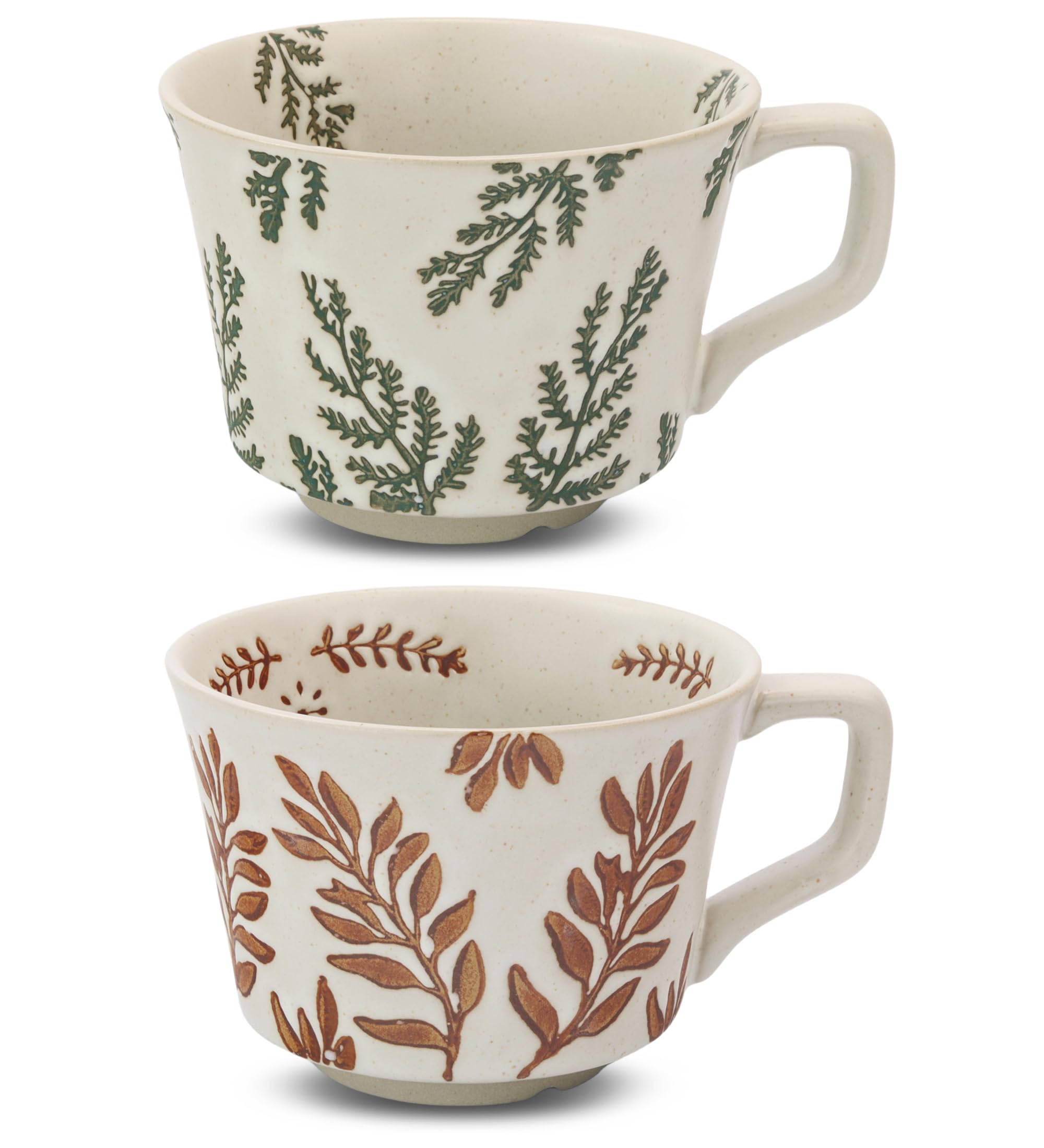 Photo 1 of LINVIA Ceramic Coffee Mug, 12 oz Novelty Unique Teacup with Large Handle, Stoneware Cup for Tea Mocha Latte Cappuccino Espresso (Set of 2, Ivy and Leaf)