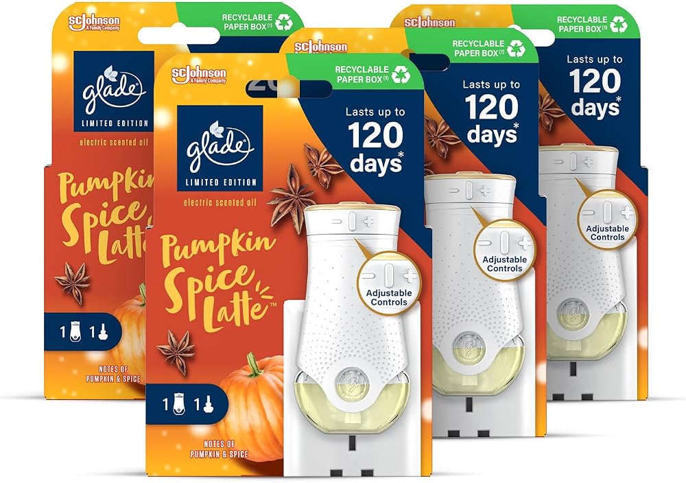 Glade Pumpkin Spice Latte Plug In Starter Kit 4 Holders 4 Refills 20 ml