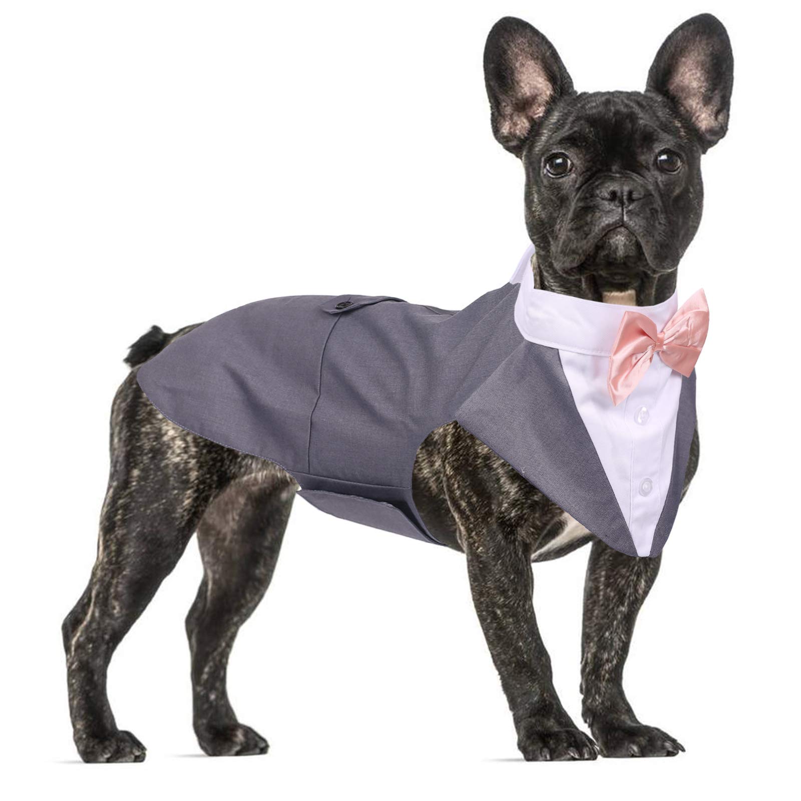 Formal Tuxedo Suit for Medium Large Dogs, Tuxedo Costume, Wedding Party Outfit with Removable Collar, Elegant Dog Clothes with Bow Tie and Bandana Set for Cosplay, Holiday