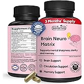 Brain Neuro Matrix – Memory & Focus Nootropic with Ginkgo Biloba & Huperzine A – Caffeine-Free Vegan Brain Supplement for Clarity, Focus & Mood – 90 Capsules (3-Month Supply)
