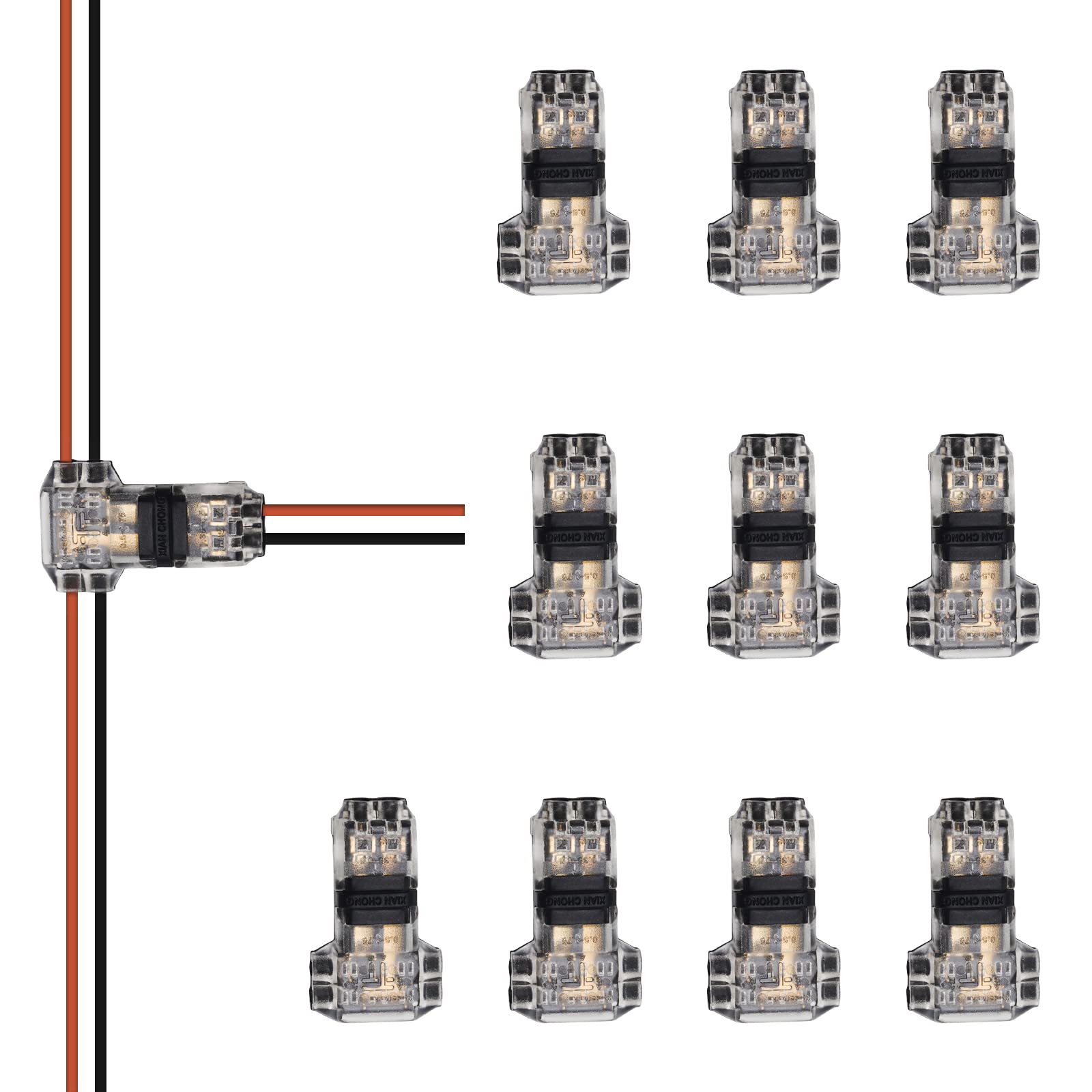 Photo 1 of PAUTIX 10 Pcs Wire Connectors,2 Pin 2 Way Low Voltage Universal Compact Wire T Tap Splitters Connectors,18-22AWG Electrical Wire Connection Self-Stripping Quick Splice,for COB LED Strip Lights