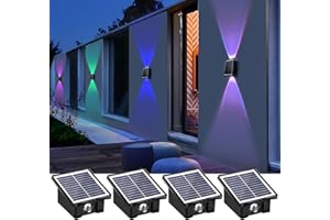 WONYO 2LEDs Multi-Color Solar Wall Lights, Up and Down Lighting Solar Outdoor Light Waterproof IP65, Solar Fence Light for Yard Garden Garage (4 Pack)