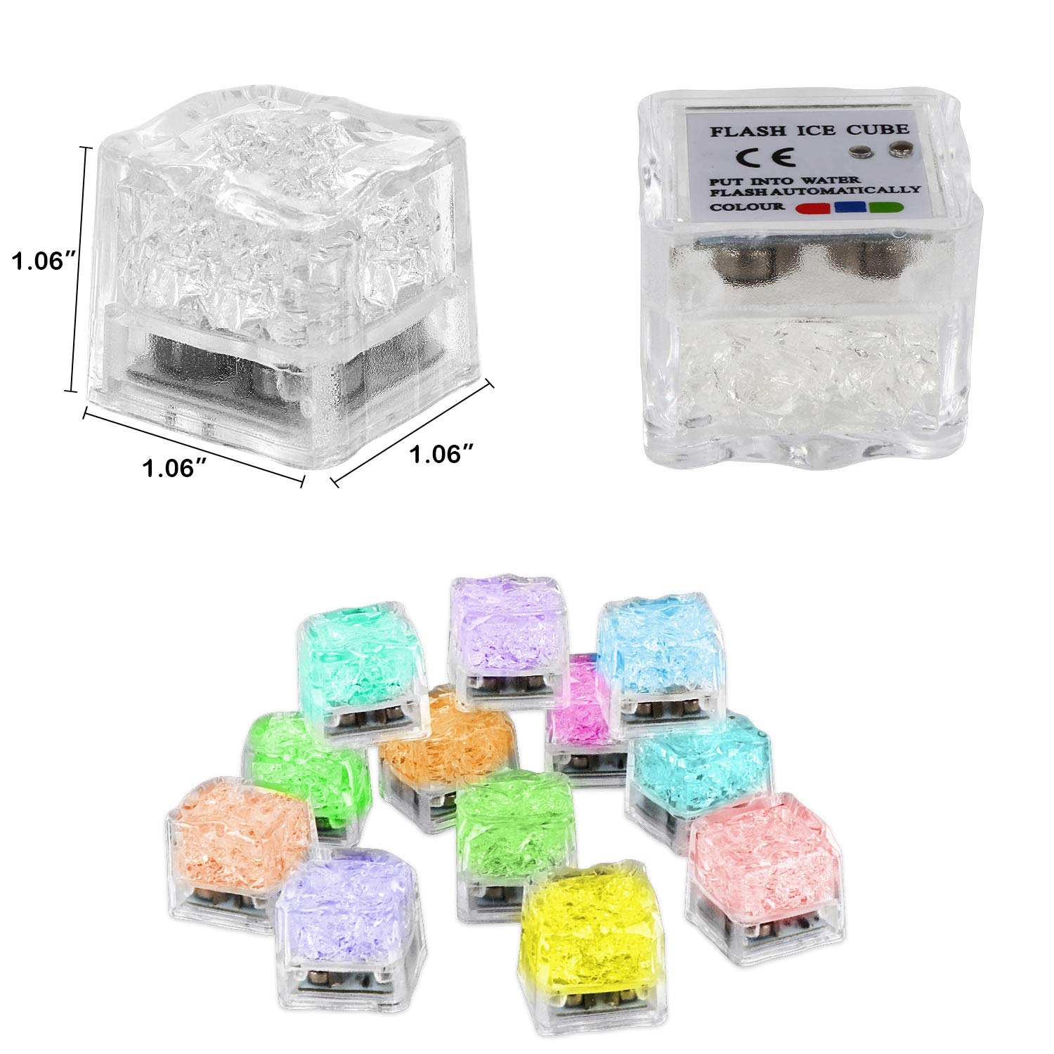 Nonley Light Up Ice Cubes Bulk, 200 PCS Led Ice Cubes for Drinks with Changing Lights, IP67 Waterproof Reusable Glowing Flashing Ice Cube for Club Bar Party Wedding Decor (Multicolor)