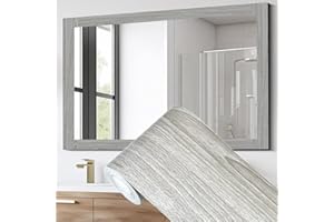 Avinyl Grey Wood Grain Mirror Border Peel and Stick Wallpaper, Self Adhesive Waterproof Wallpaper Mirror Frame Tape for Bathroom Decor, Peel and Stick Trim Removable Kitchen Wall Decor 1.96" x 236"