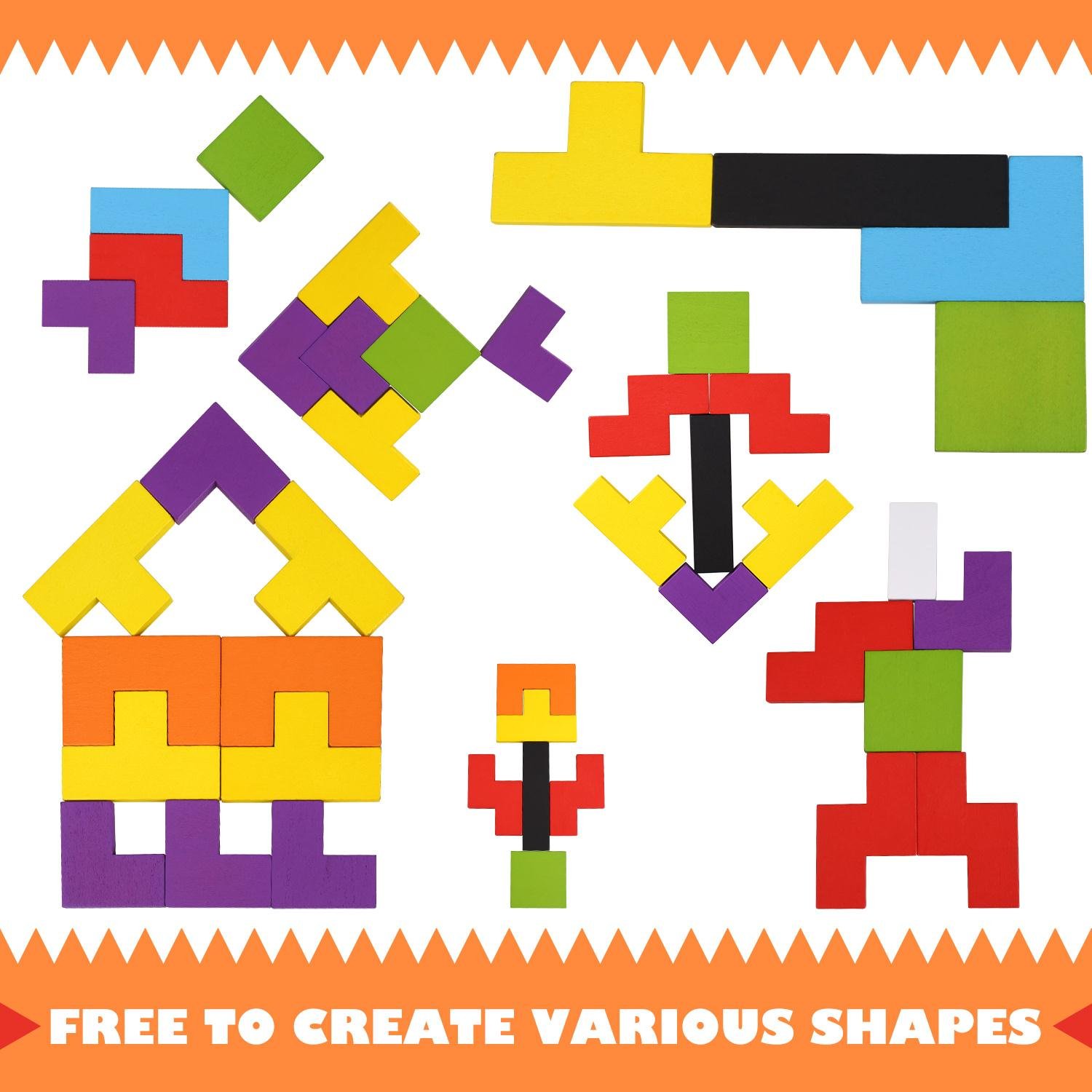Wooden Tetris Jigsaw Puzzle Brain Teaser Tangram Board Game Toys Colorful Building Blocks for Toddlers Imagination Education by Peradix