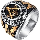 INRENG Men's Stainless Steel Vintage Freemason Masonic Rings Signet Biker Bands Silver Black Gold