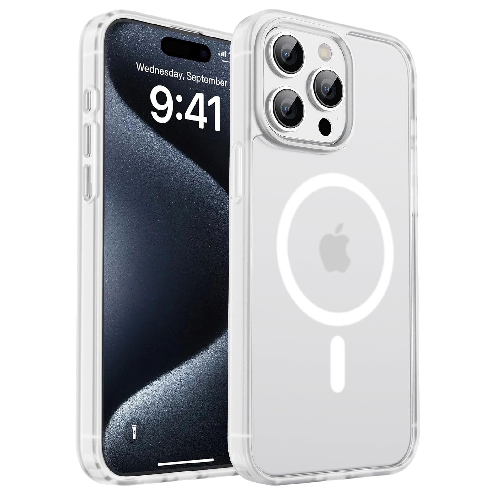 Photo 1 of zapica Magnetic for iPhone 15 Pro Case, [Compatible with MagSafe] [Military Grade Drop Protection] Translucent Matte Shockproof Anti-Scratch Phone Case for Women and Men, White