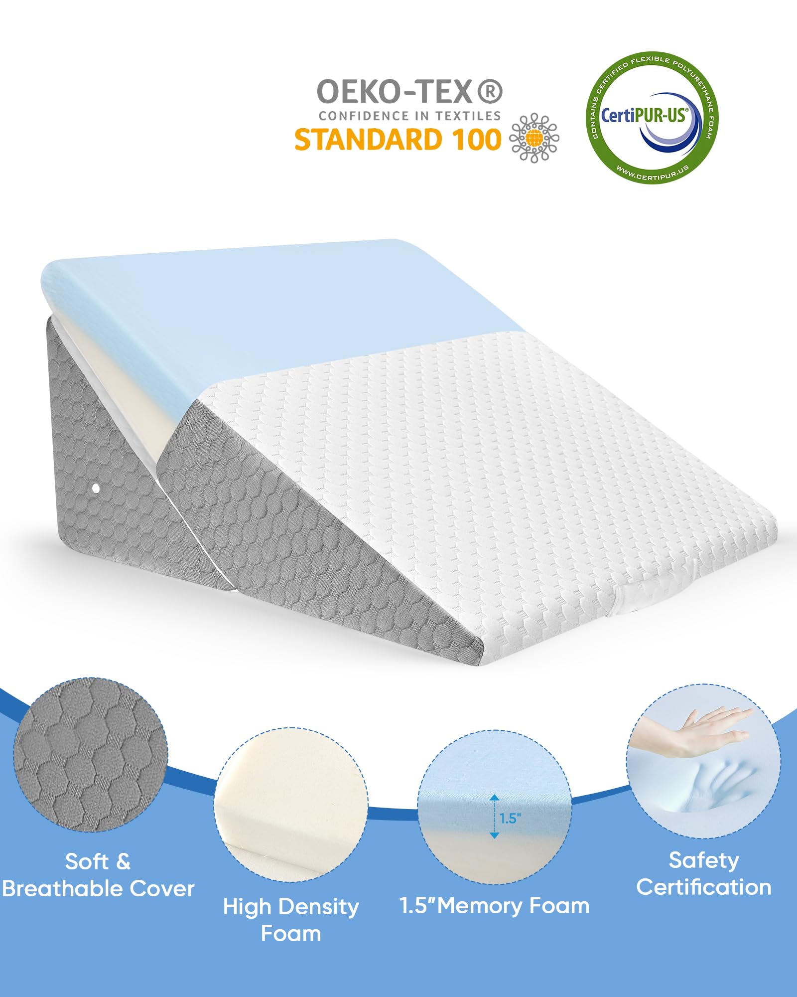 Forias Wedge Pillow for Sleeping 7-in-1 Foldable Bed Wedge Pillow for After Surgery 9 &12 Inch Adjustable Memory Foam Triangle Pillow Wedge for Acid Reflux Gerd Snoring Back Knee Pain
