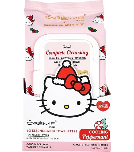 The Crème Shop Hello Kitty Complete Cleansing Wipes, Hydrating Watermelon Facial Cleanser Wipes, Korean Face Wipes : Beauty & Personal Care