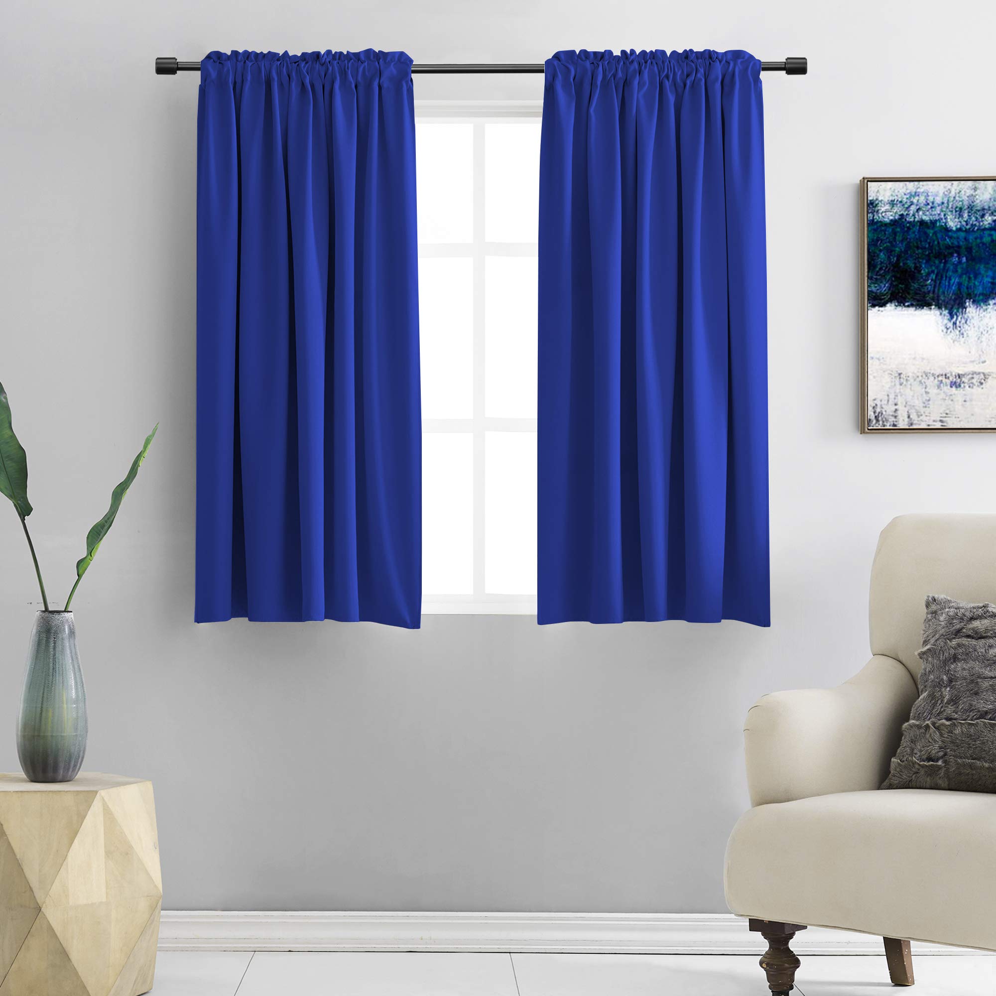 DONREN Royal Blue 45 Inch Length Blackout Curtain Panels for Boy's Bedroom - Thermal Insulated Solid Rod Pocket Curtain Panels (42 x 45 Inches Long,2 Panels)