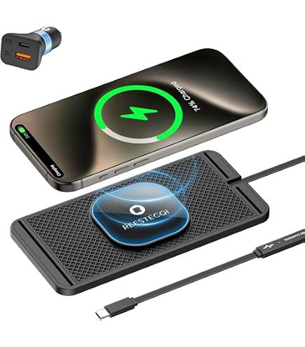 Caricabatterie Wireless Per Auto BCSMMCAR Con Supporto Cruscotto | Tappetino Anti-scivolo Ricarica Rapida 10W