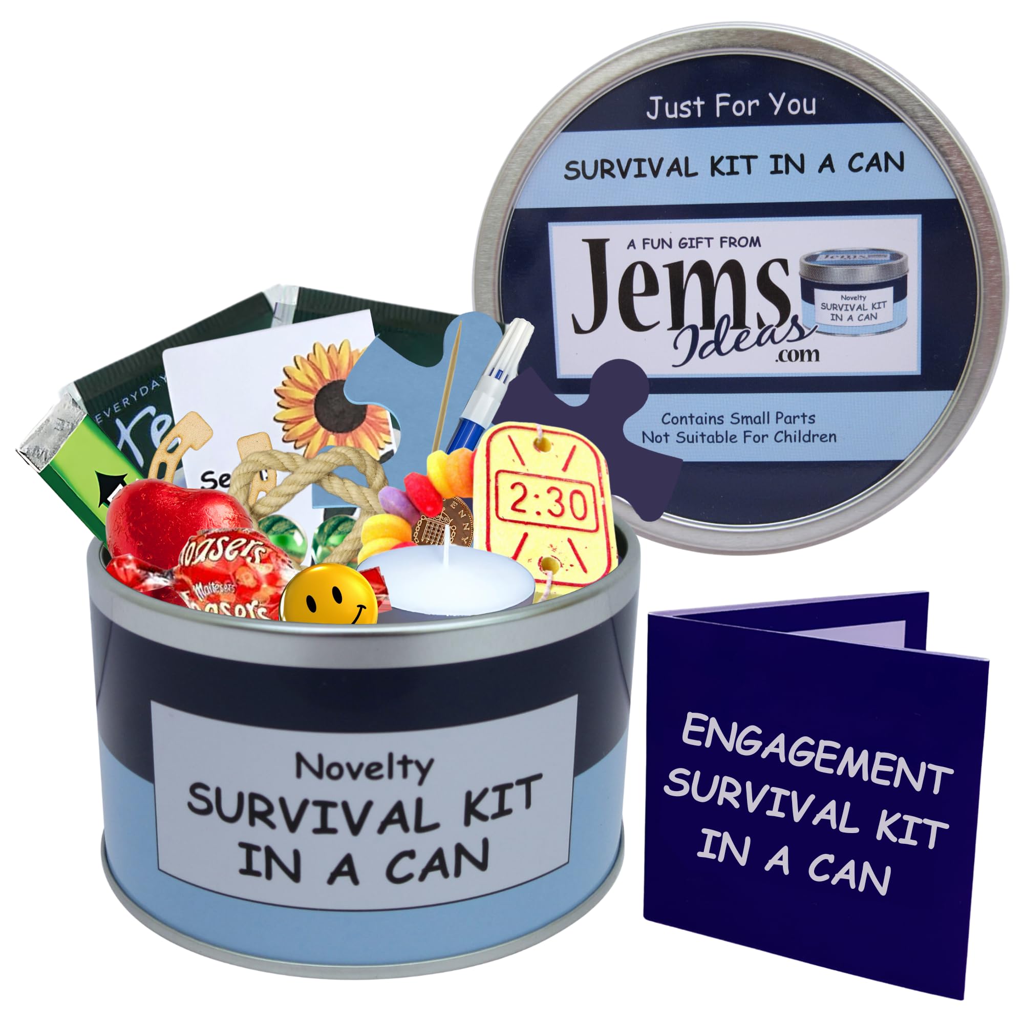Survival Kit In A Can Engagement Fun Novelty Gift For Him. Humorous All In One Present & Card. Gifts For Men Boyfriend, Fiance, Friend, Partner Male. (Blue/Navy)