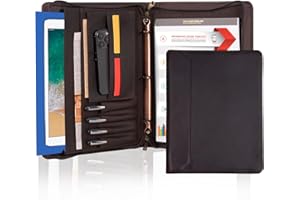 AZXCG Leather Portfolio for Men, 3 Ring Binder Professional Resume Portfolio Folder, Business Organizer Padfolio with YKK Zipper, Document Work Folio for 8.5x11 Writing Pad, Black